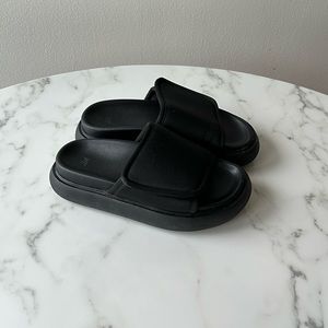 Black chunky neoprene slides